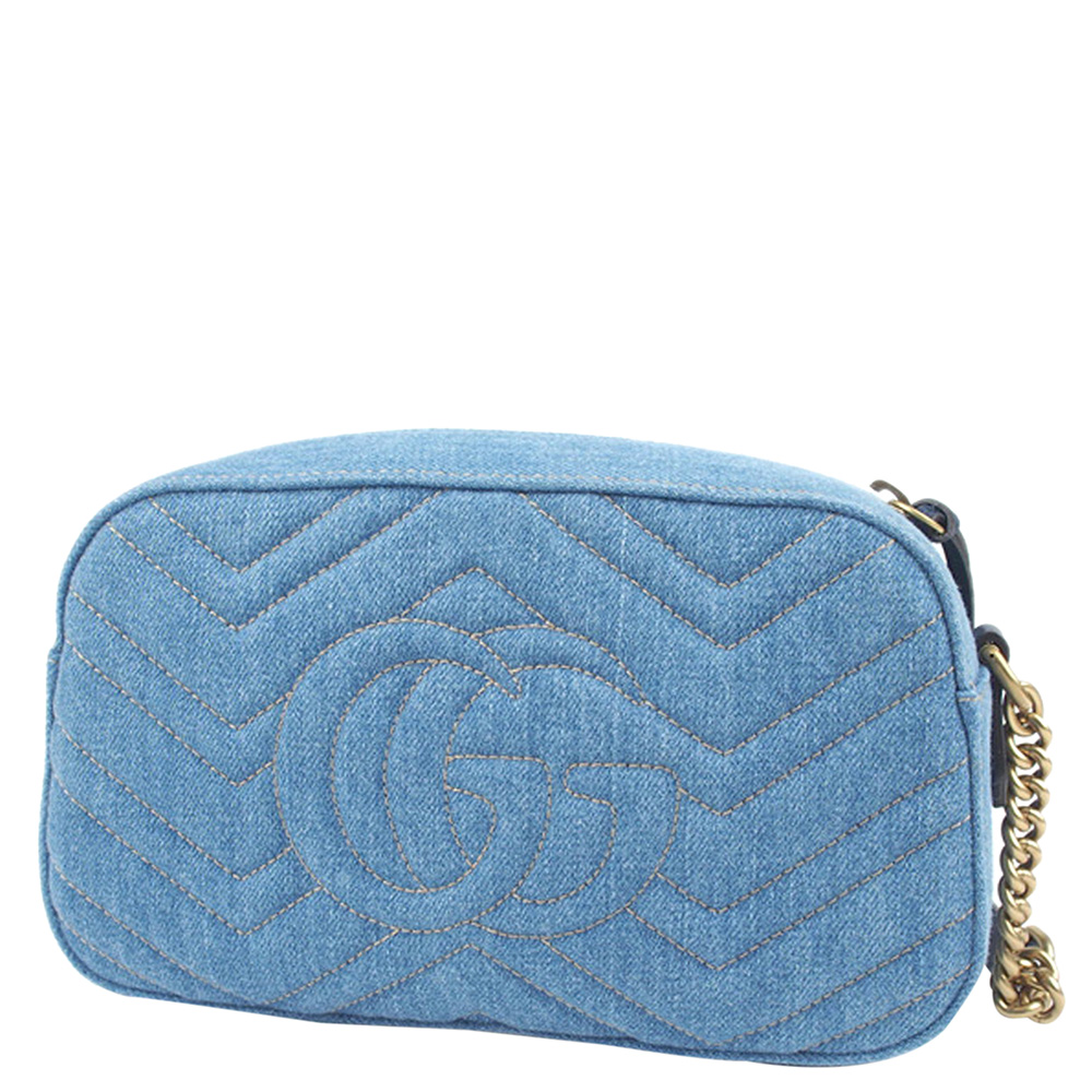 

Gucci Blue Matelasse Denim GG Marmont Small Bag
