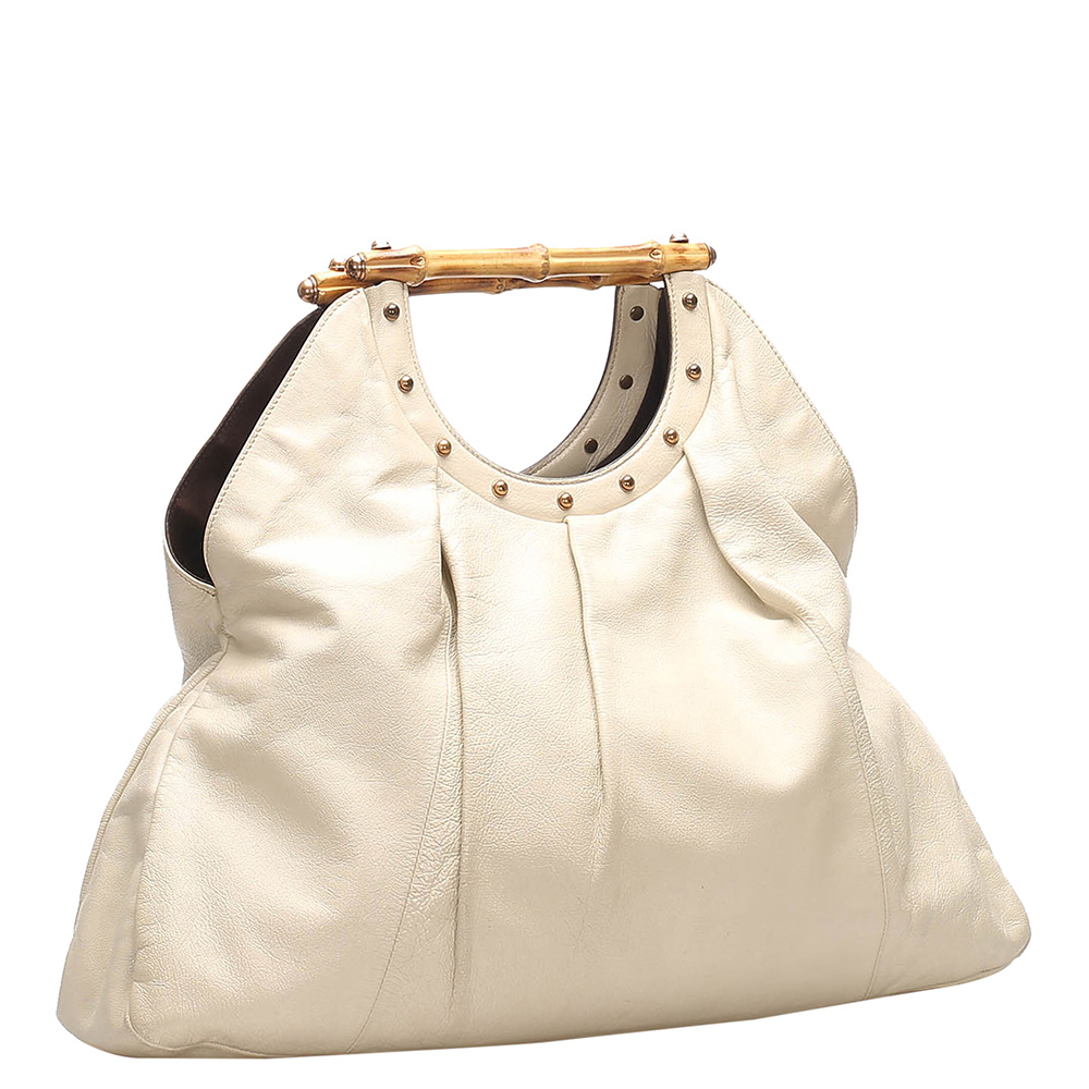 

Gucci White Leather Bamboo Hobo Bag, Brown