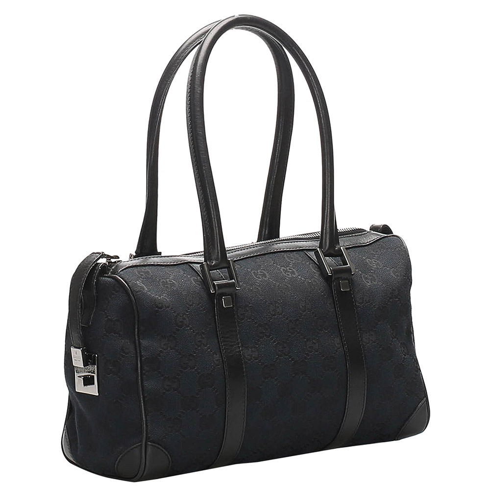 

Gucci Black GG Canvas and Leather Boston Bag