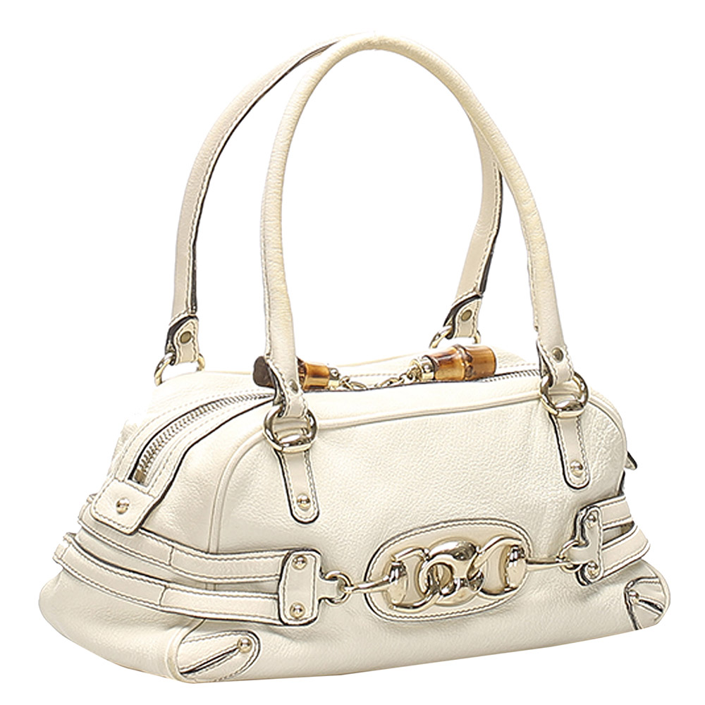 

Gucci White Leather Wave Boston Bag