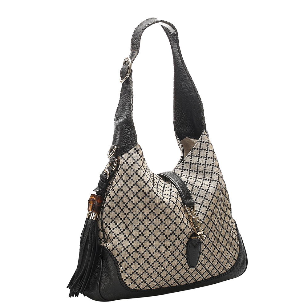 

Gucci Brown and Black Diamante Canvas Jackie Large Bag, Beige