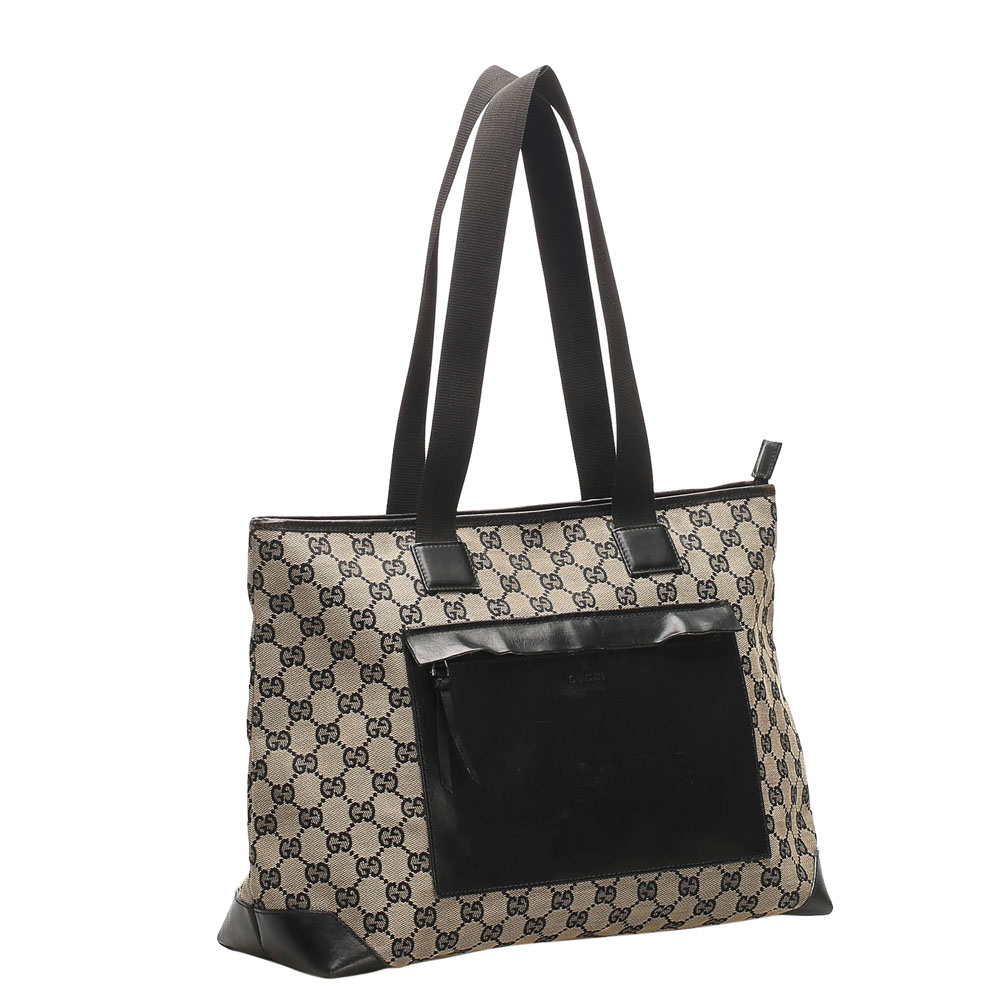 

Gucci Brown and Black leather-trimmed GG Canvas Bag