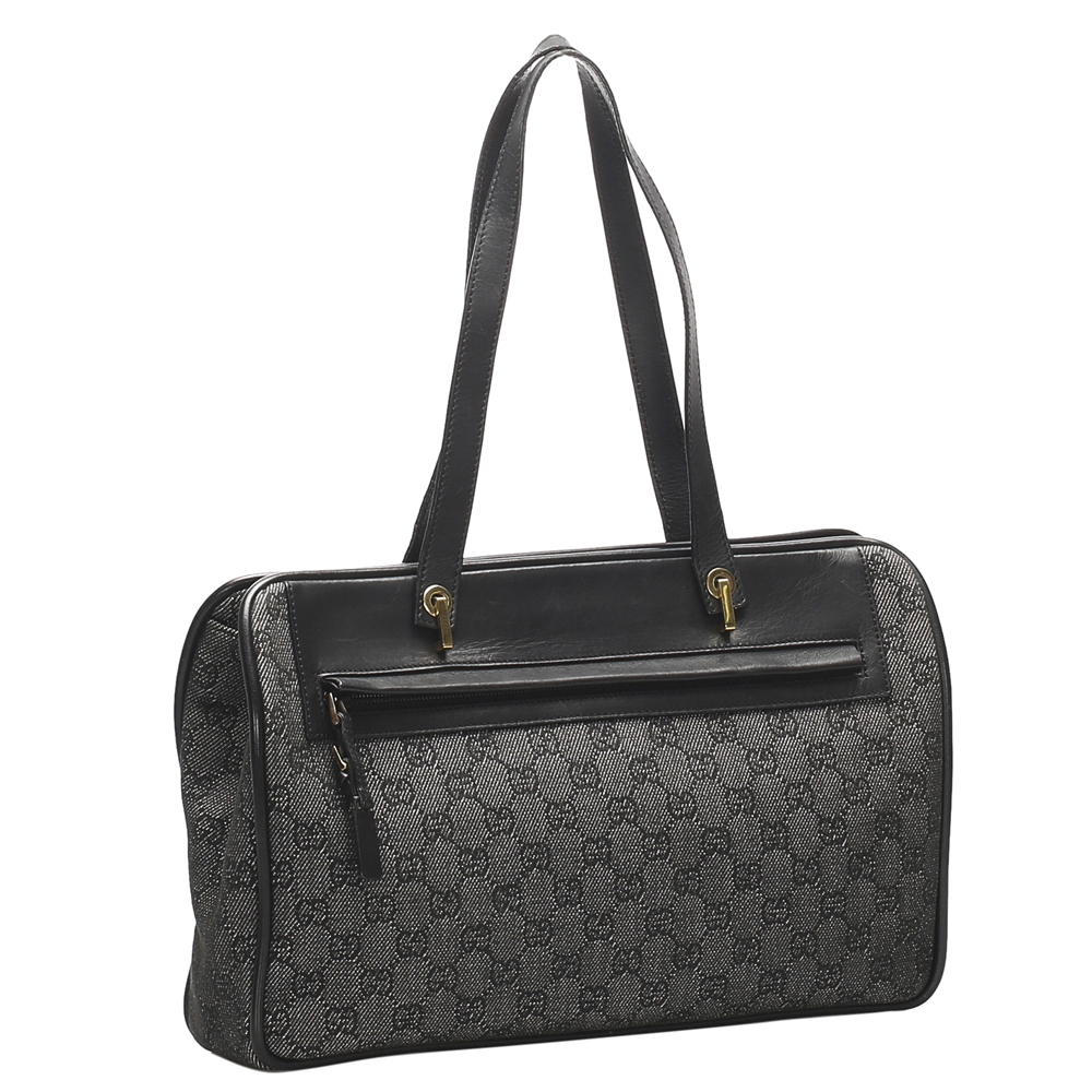 

Gucci Grey Leather-trimmed GG Canvas Bag