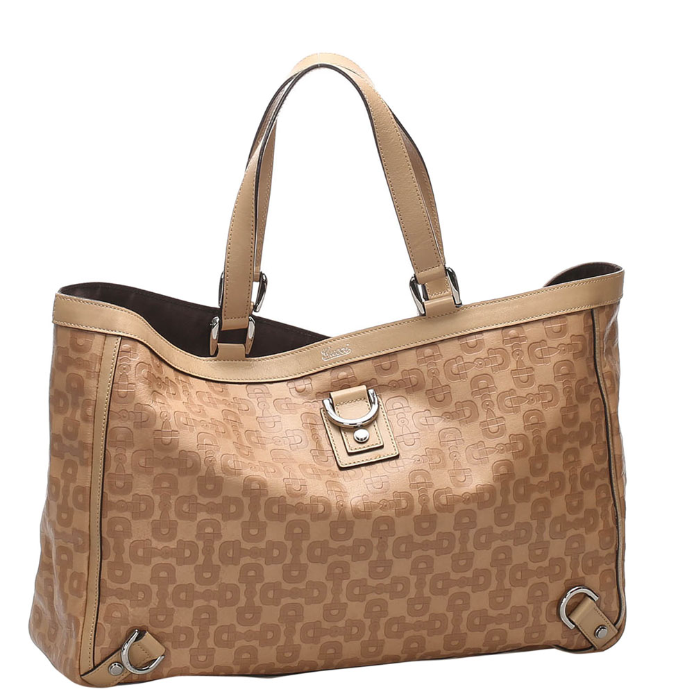 

Gucci Brown Canvas Horsebit Abbey D-Ring Bag, Beige