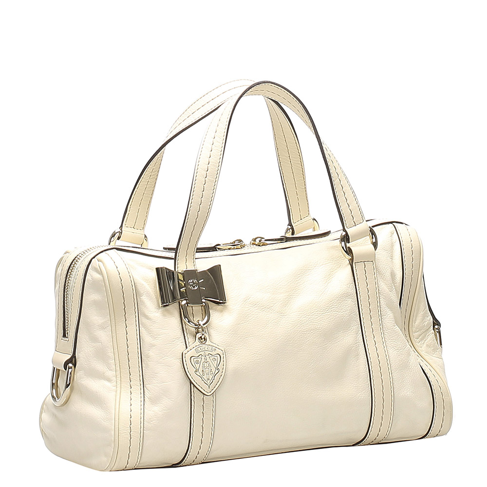 

Gucci White Leather Duchessa Boston Bag