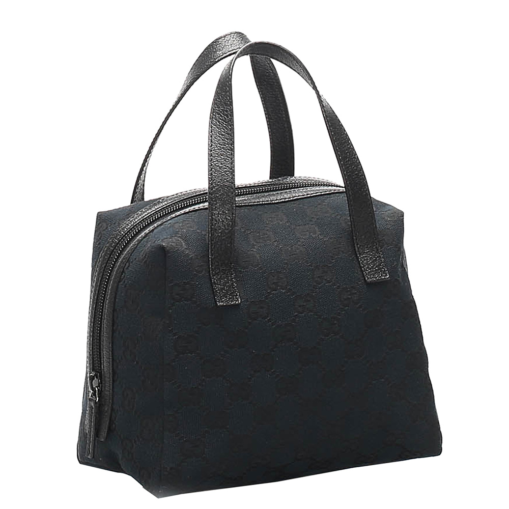 

Gucci Black GG Canvas Leather Top Handle Bag