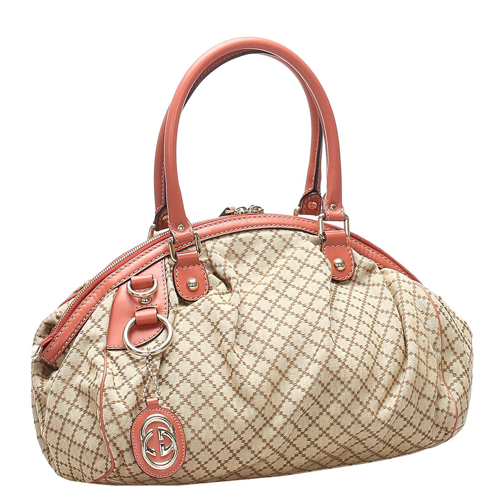 

Gucci Brown Diamante Sukey Canvas Satchel, Beige