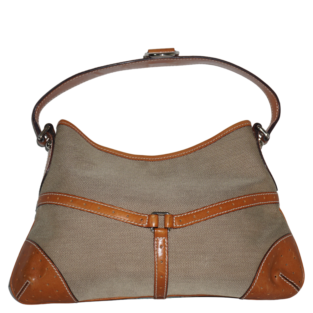 

Gucci Blue / White Stripe Canvas Leather Vintage Trim Hobo Bag, Brown