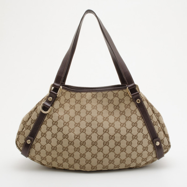Pre Owned Gucci Brown GG Logo Abbey Tote