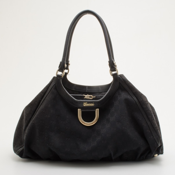 Pre Owned Gucci Black Canvas D-ring Hobo 