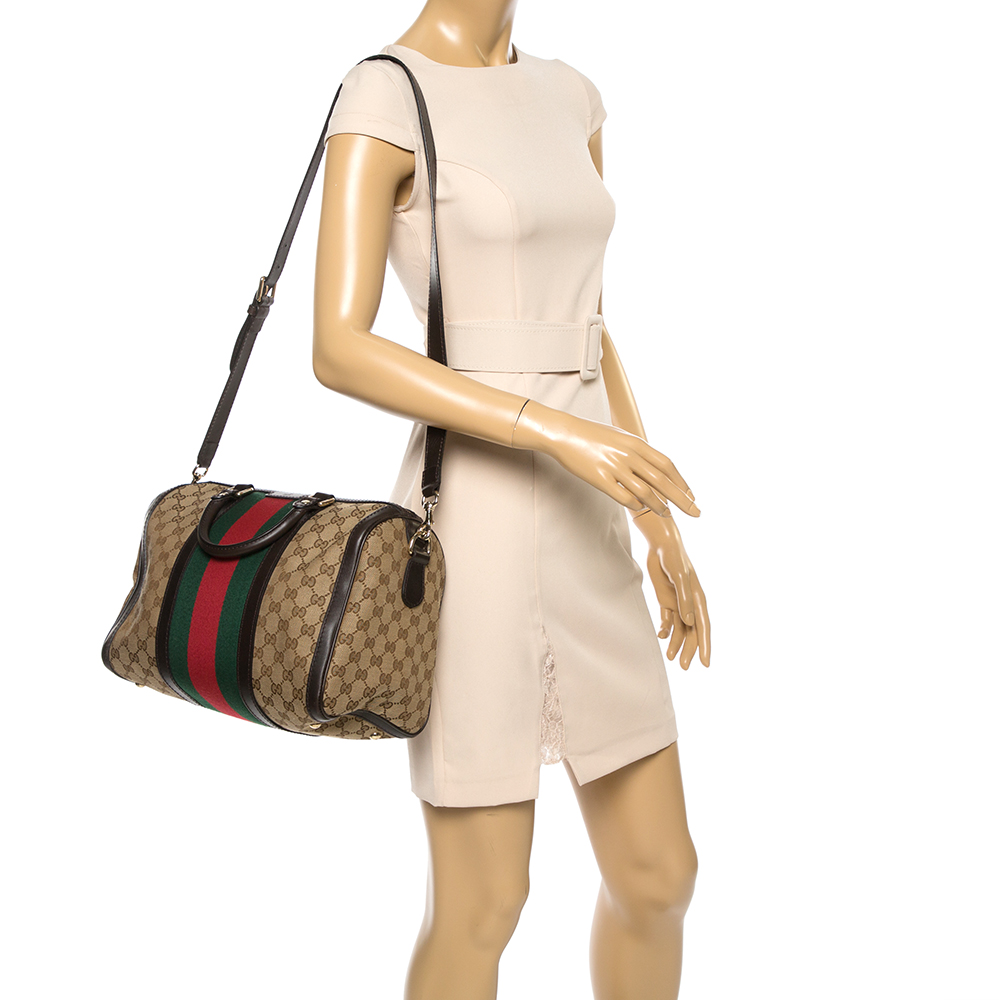 

Gucci Beige/Brown GG Canvas and Leather Medium Vintage Web Boston Bag