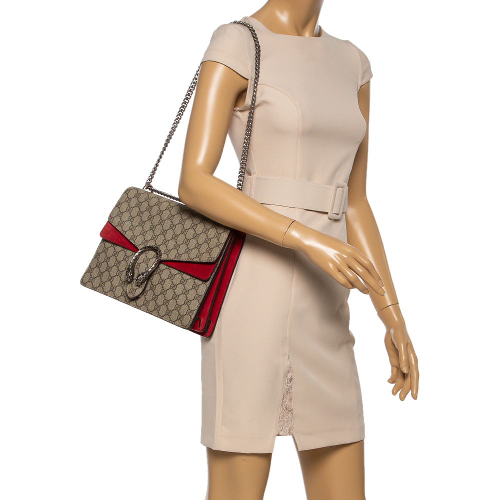 

Gucci Red/Beige GG Supreme Canvas and Suede Medium Dionysus Shoulder Bag