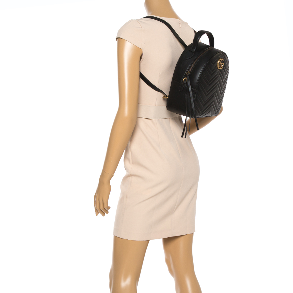 

Gucci Black Matelasse Leather GG Marmont Backpack