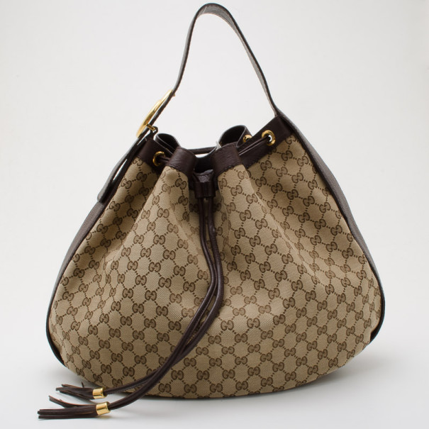 Pre Owned Gucci Monogram GG 'Interlocking Icon' Drawstring Shoulder Bag