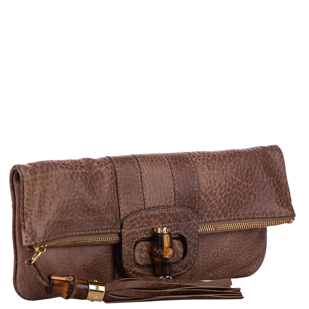 

Gucci Brown Python Leather Bamboo Lucy Clutch