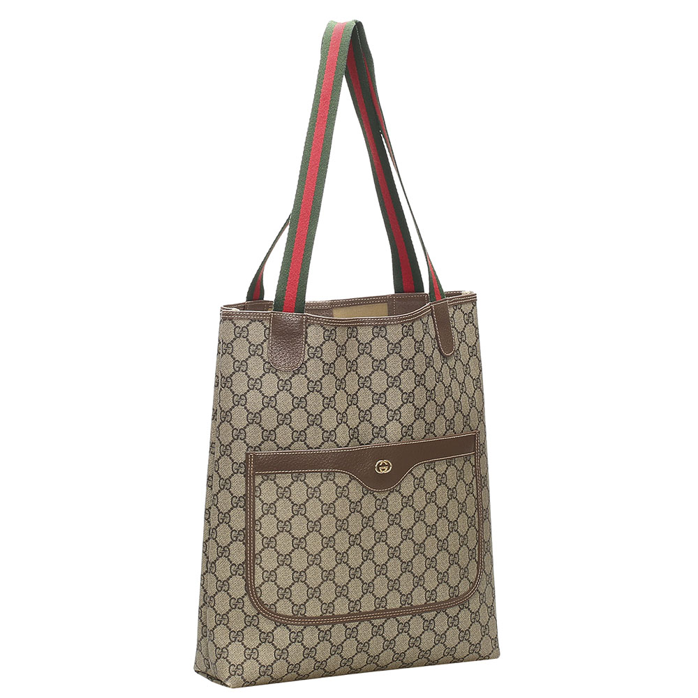 

Gucci Brown GG Plus Canvas Web Tote Bag, Beige