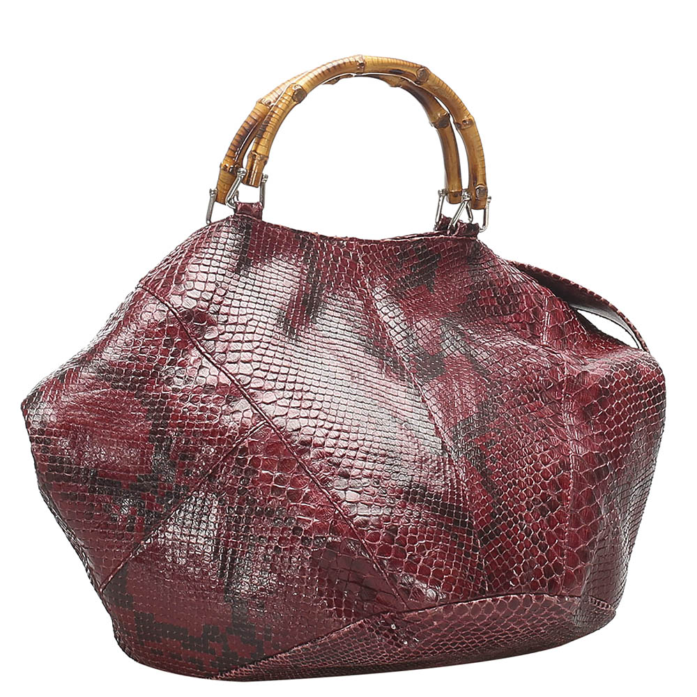 

Gucci Burgundy Python Leather Peggy Bamboo Bag