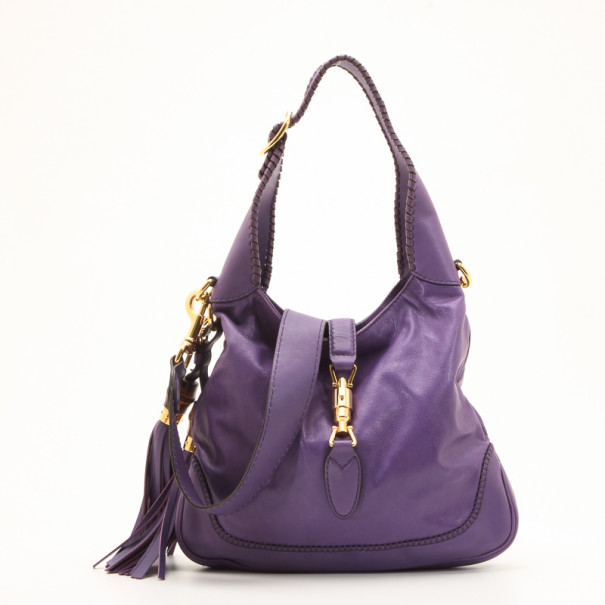 مملوكة مسبقًا Gucci Purple Whipstitch Leather New Jackie Hobo