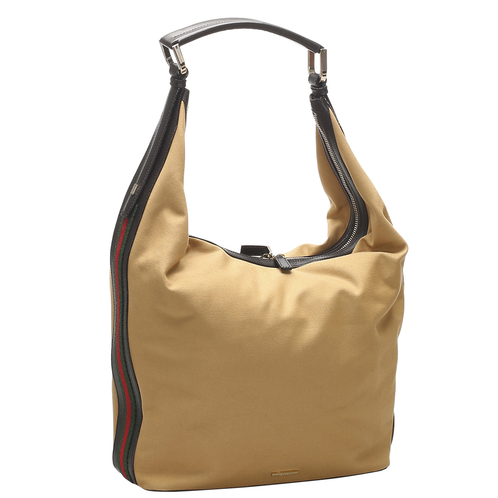 

Gucci Brown Canvas Web Hobo Bag