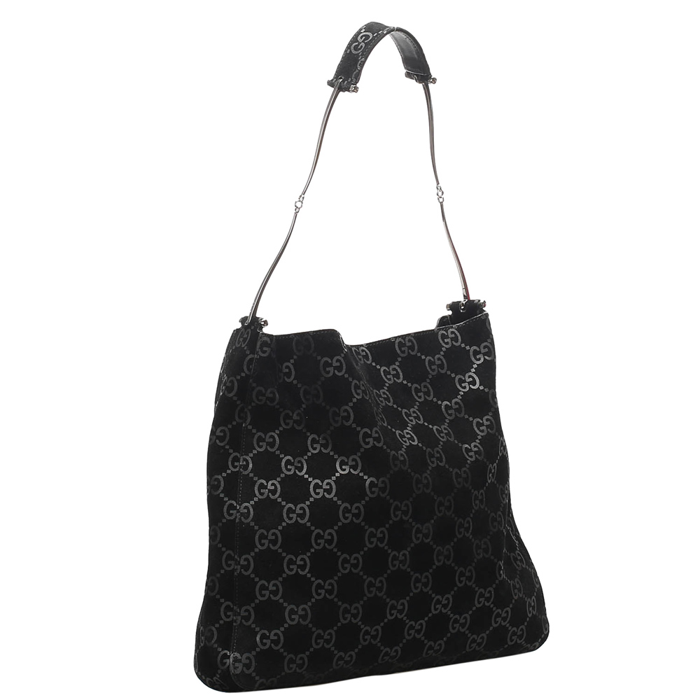 

Gucci Black GG Suede Hobo Bag