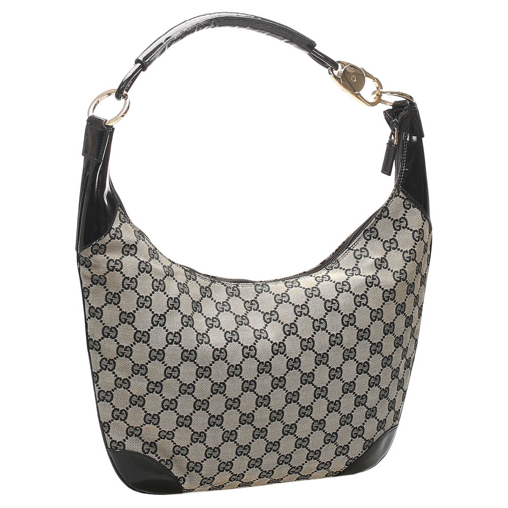

Gucci Black/Grey GG Canvas Zip Hobo Bag