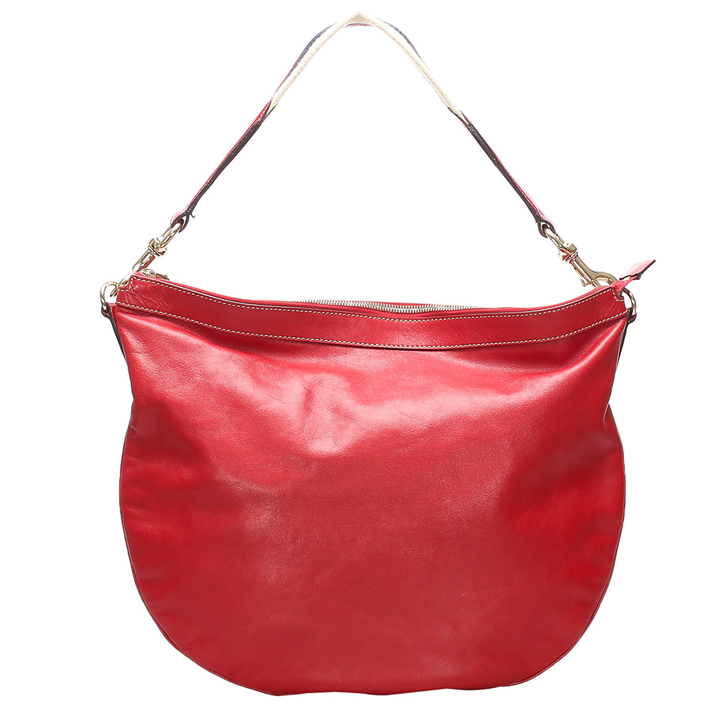 GUCCI RED LEATHER WEB HOBO BAG