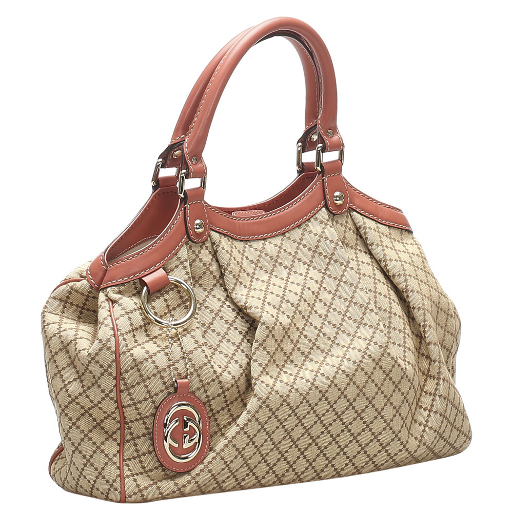 

Gucci Brown Diamante Canvas Sukey Tote Bag, Beige