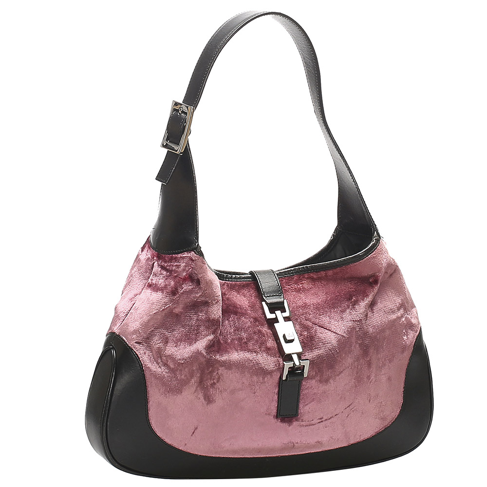 

Gucci Pink/Black Velvet And Leather Jackie Shoulder Bag