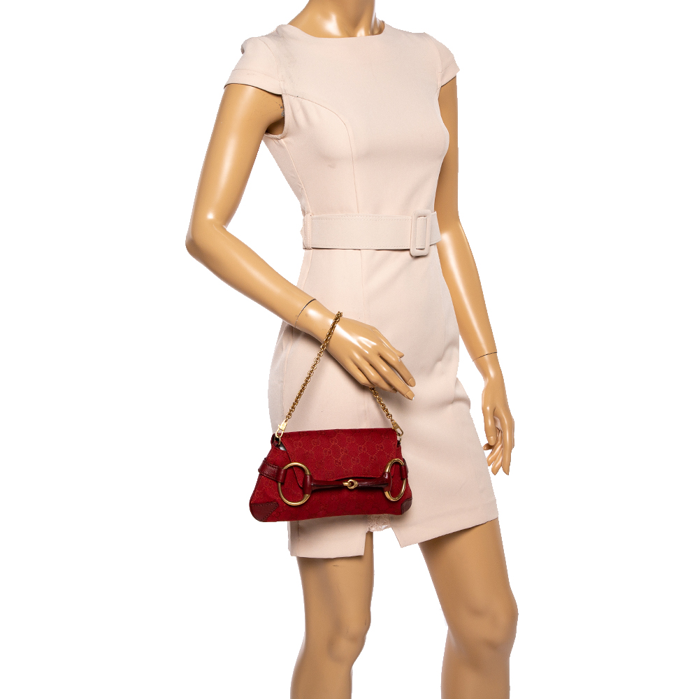 

Gucci Red Canvas and Leather Horsebit Shoulder Bag