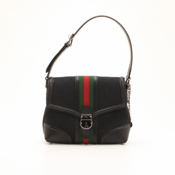 Pre Owned Gucci Black Monogram GG Treasure Shoulder Bag