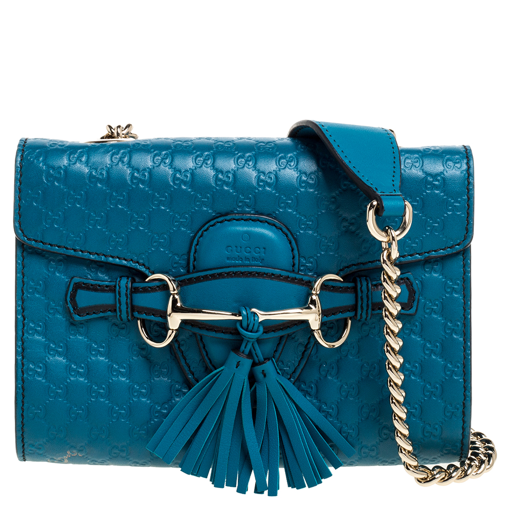 مملوكة مسبقًا Gucci Blue Microguccissima Leather Mini Emily Chain Shoulder Bag