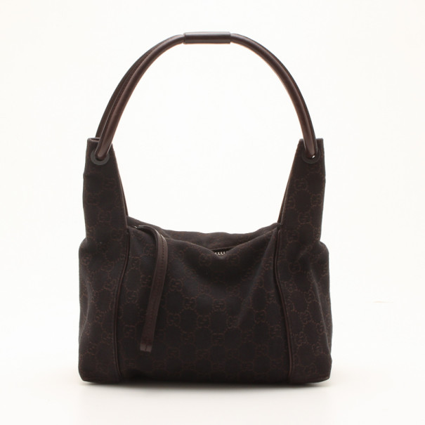 Pre Owned Gucci Black GG Monogram Medium Hobo