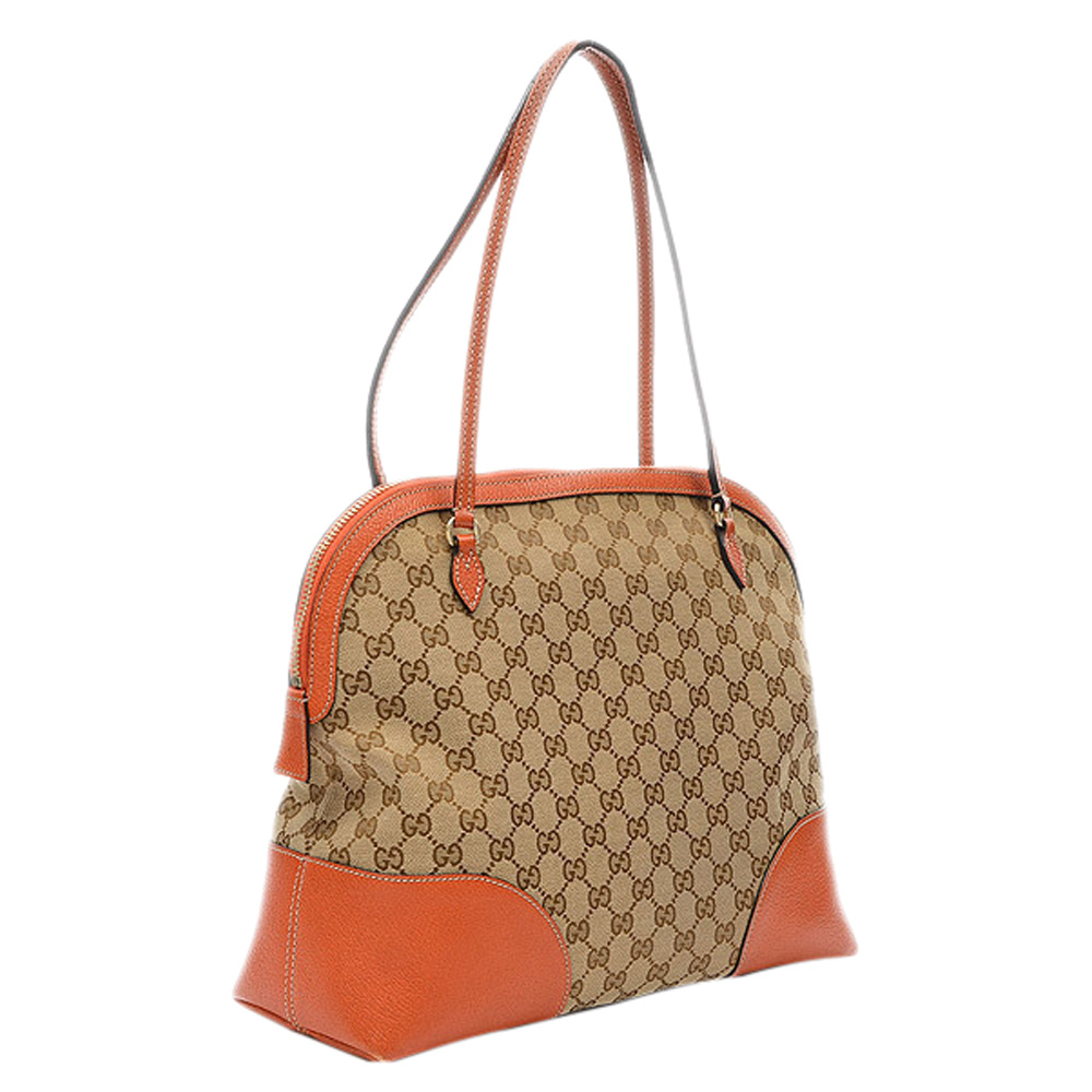 

Gucci Brown/Orange Leather-trimmed GG Canvas Bree Bag, Beige