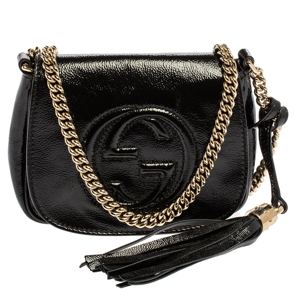 Gucci Black Patent Leather Soho Flap Chain Crossbody Bag Gucci | The ...