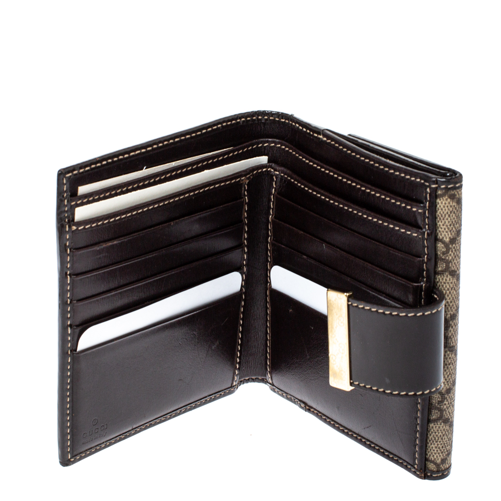 

Gucci Beige/Brown GG Supreme and Patent Leather Compact Wallet