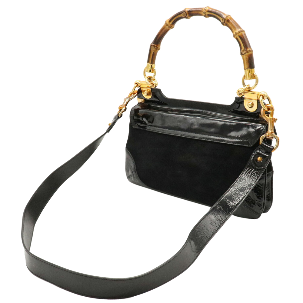 

Gucci Black Patent Leather/Suede Bamboo Top Handle Bag