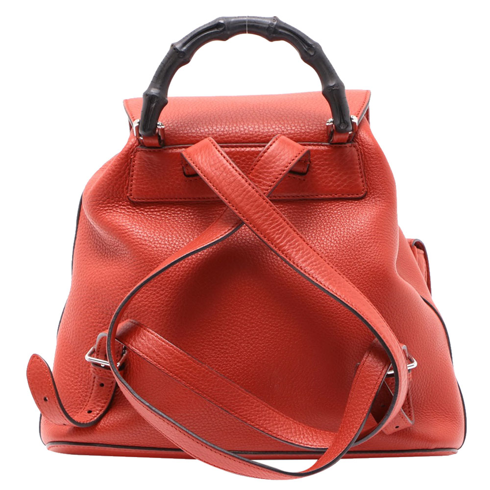 

Gucci Red Pebbled Leather Bamboo Backpack Bag