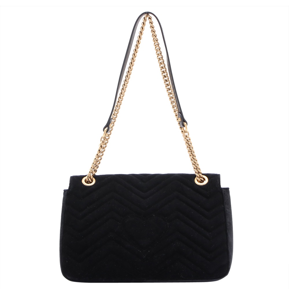 

Gucci Black Matelass÷ Chevron Velvet GG Marmont Embroidered Bag