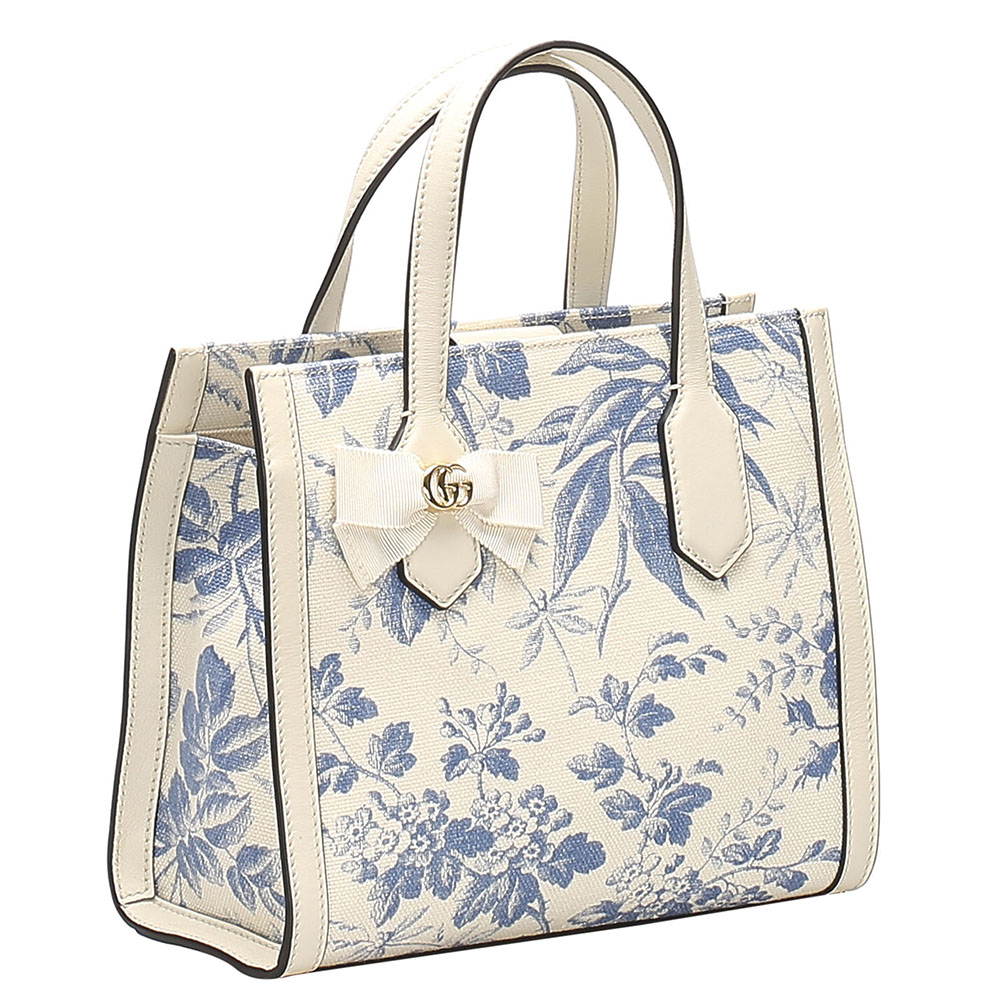 

Gucci White/Blue Leather Floral Print Herbarium Bag