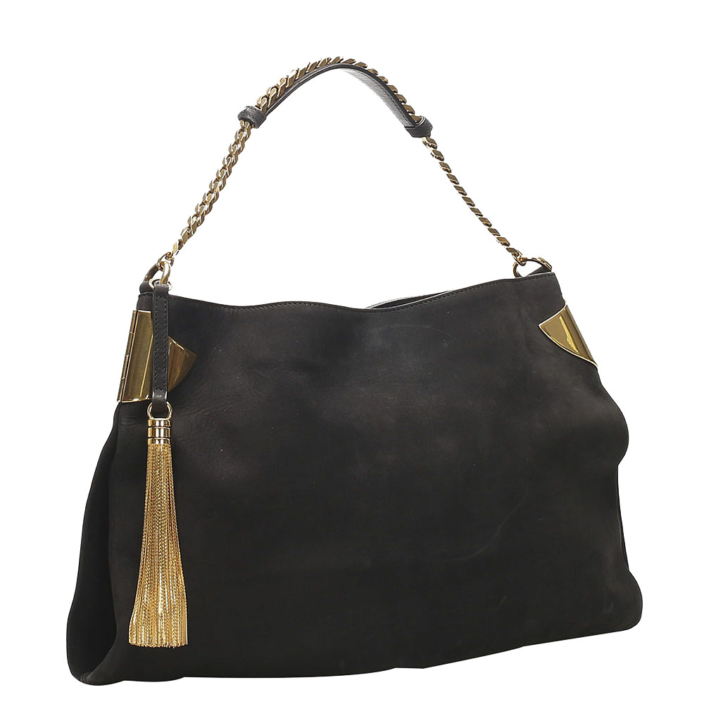 

Gucci Black Leather 1970 Tassel Chain Hobo