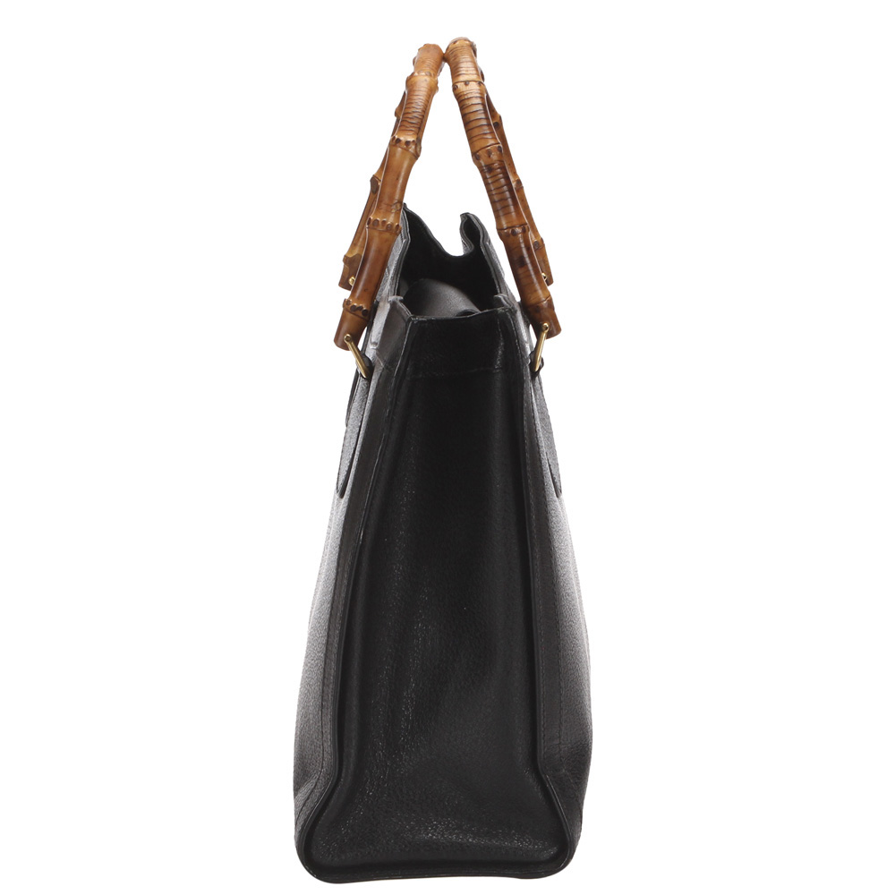 

Gucci Black Leather Bamboo Tote Bag