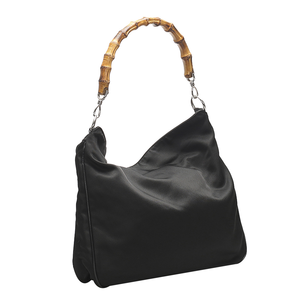 

Gucci Black Nylon Bamboo Tote Bag