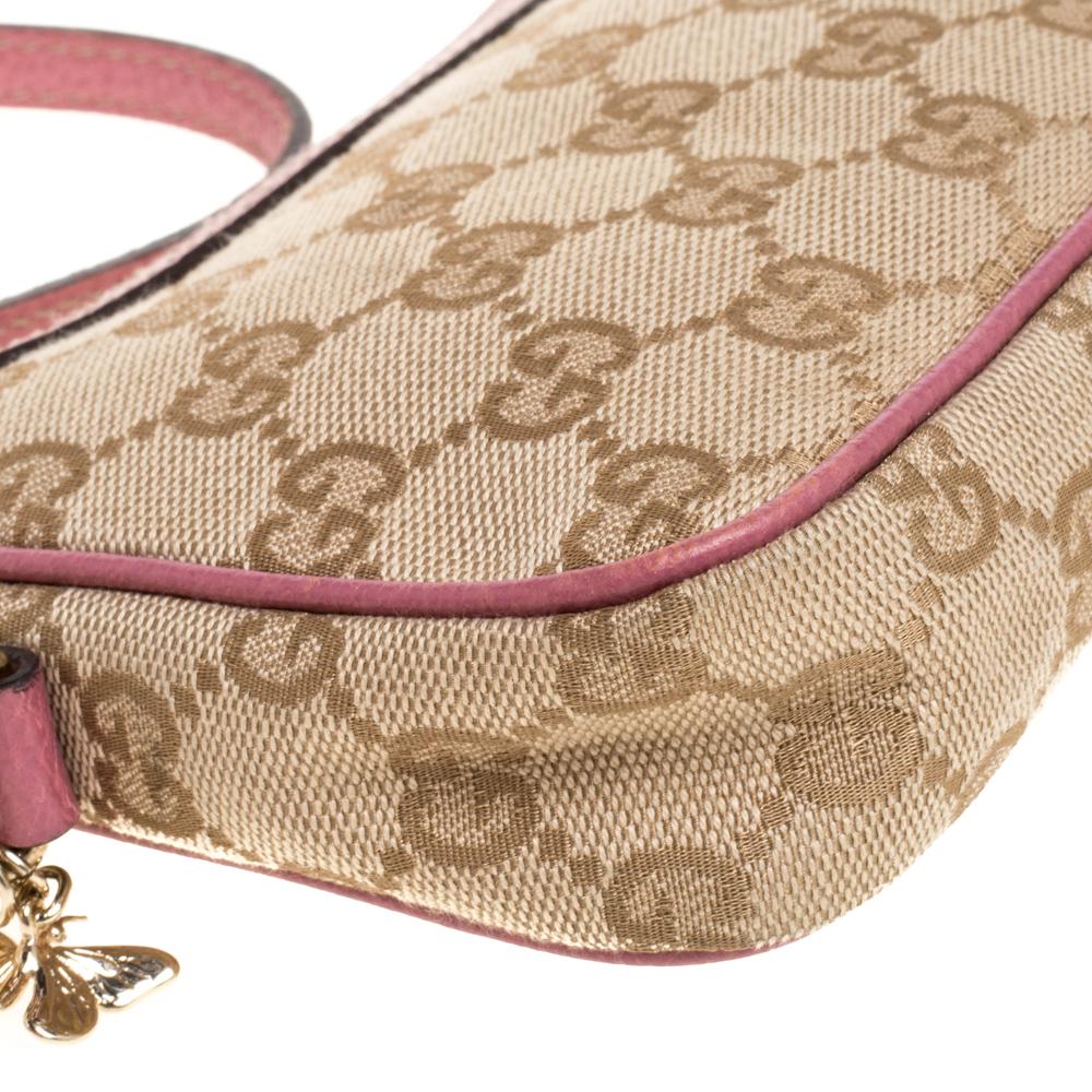 Gucci Pink/Beige GG Canvas and Leather Charm Pochette Bag Gucci