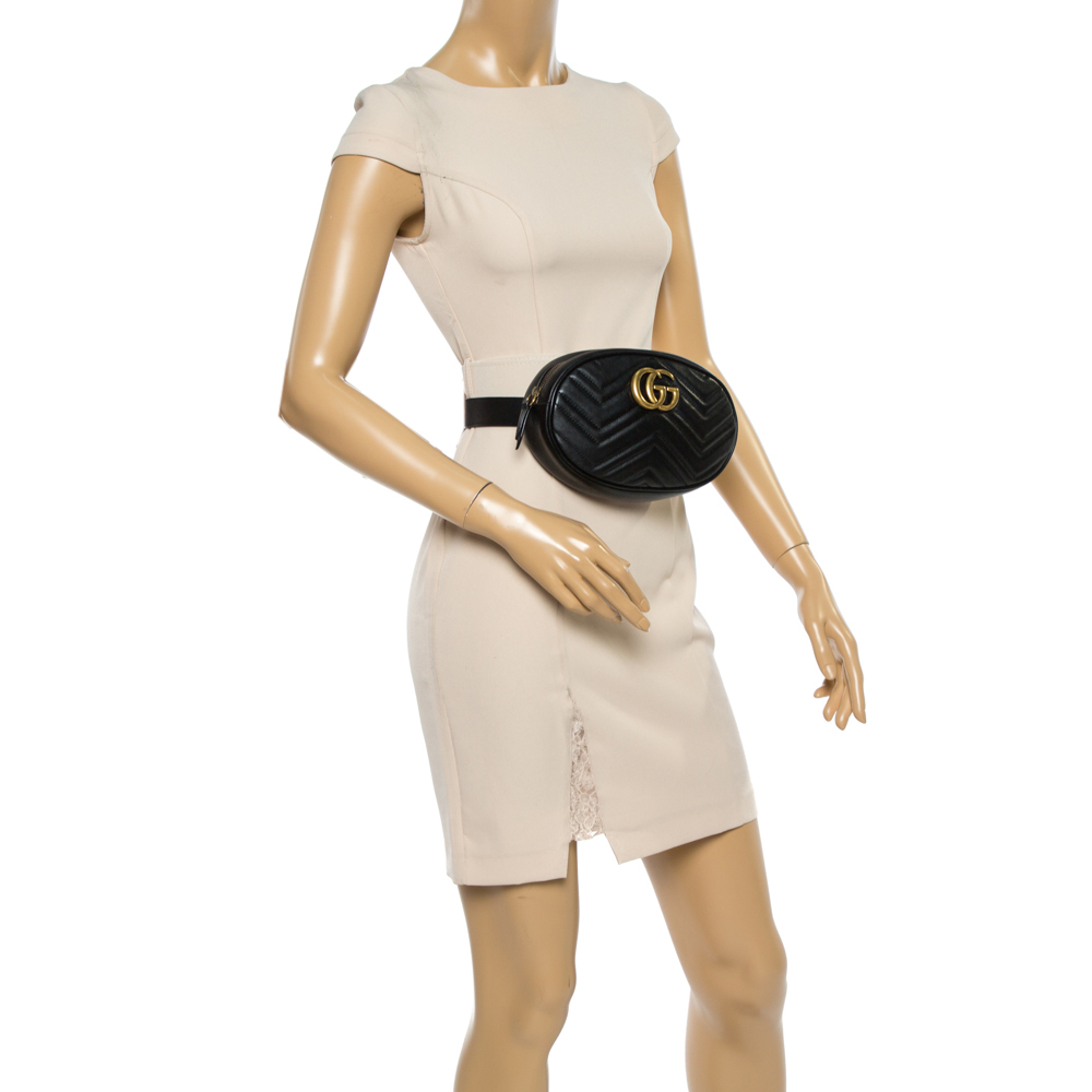 

Gucci Black Matelass÷ Leather GG Marmont Belt Bag