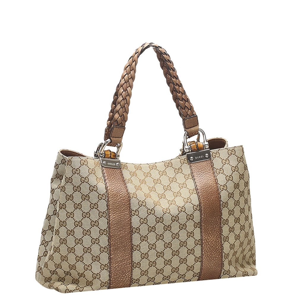 

Gucci Brown/Tan GG Canvas Bamboo Libeccio Tote bag, Beige