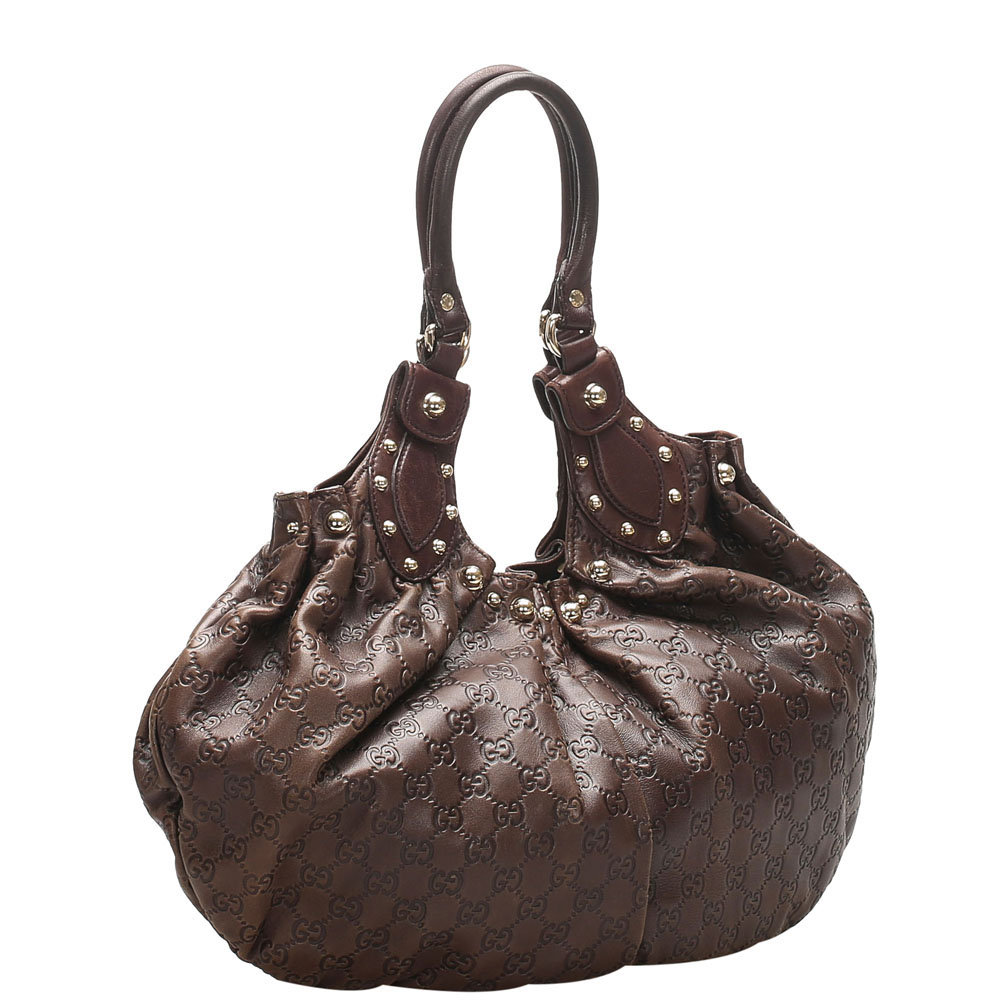 

Gucci Brown Leather Studded Pelham  Hobo Bag