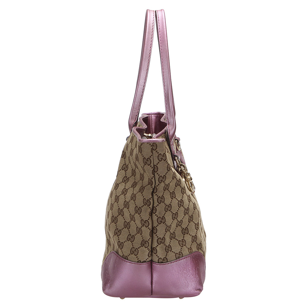 

Gucci Brown/Purple GG Canvas and Leather Heart Bit Tote Bag, Beige