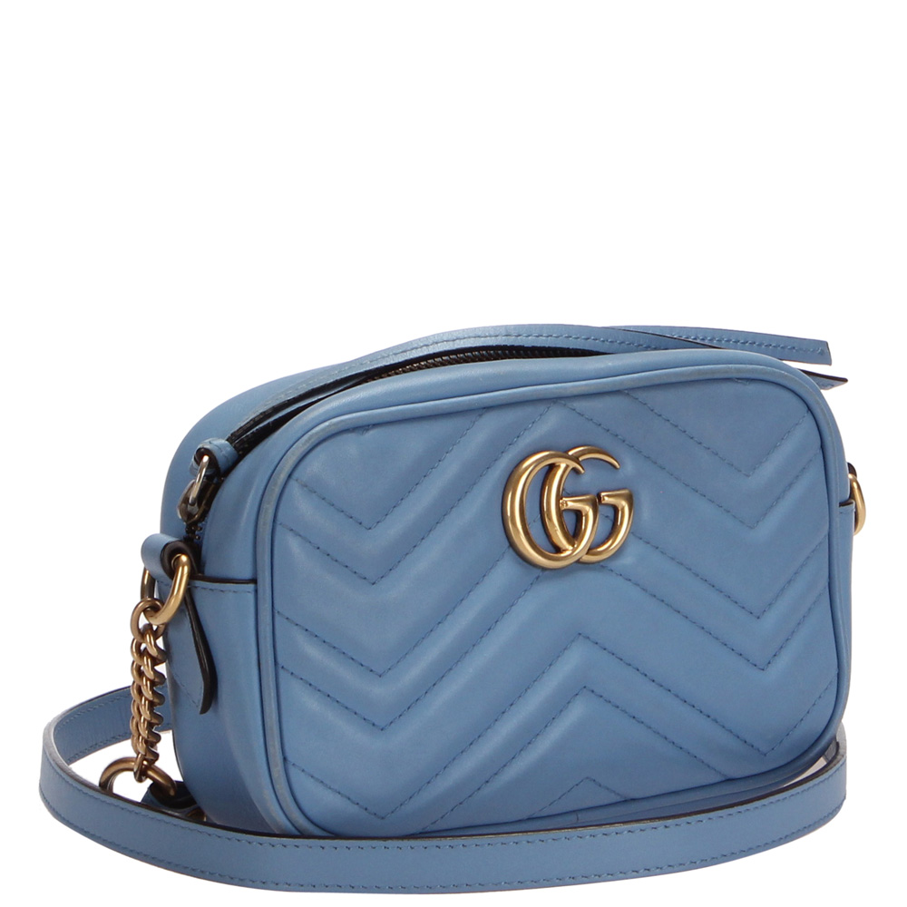 

Gucci Blue Leather GG Marmont Mini Crossbody Bag