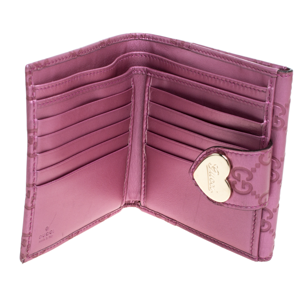 

Gucci Metallic Pink Guccissima Leather Heart French Flap Wallet