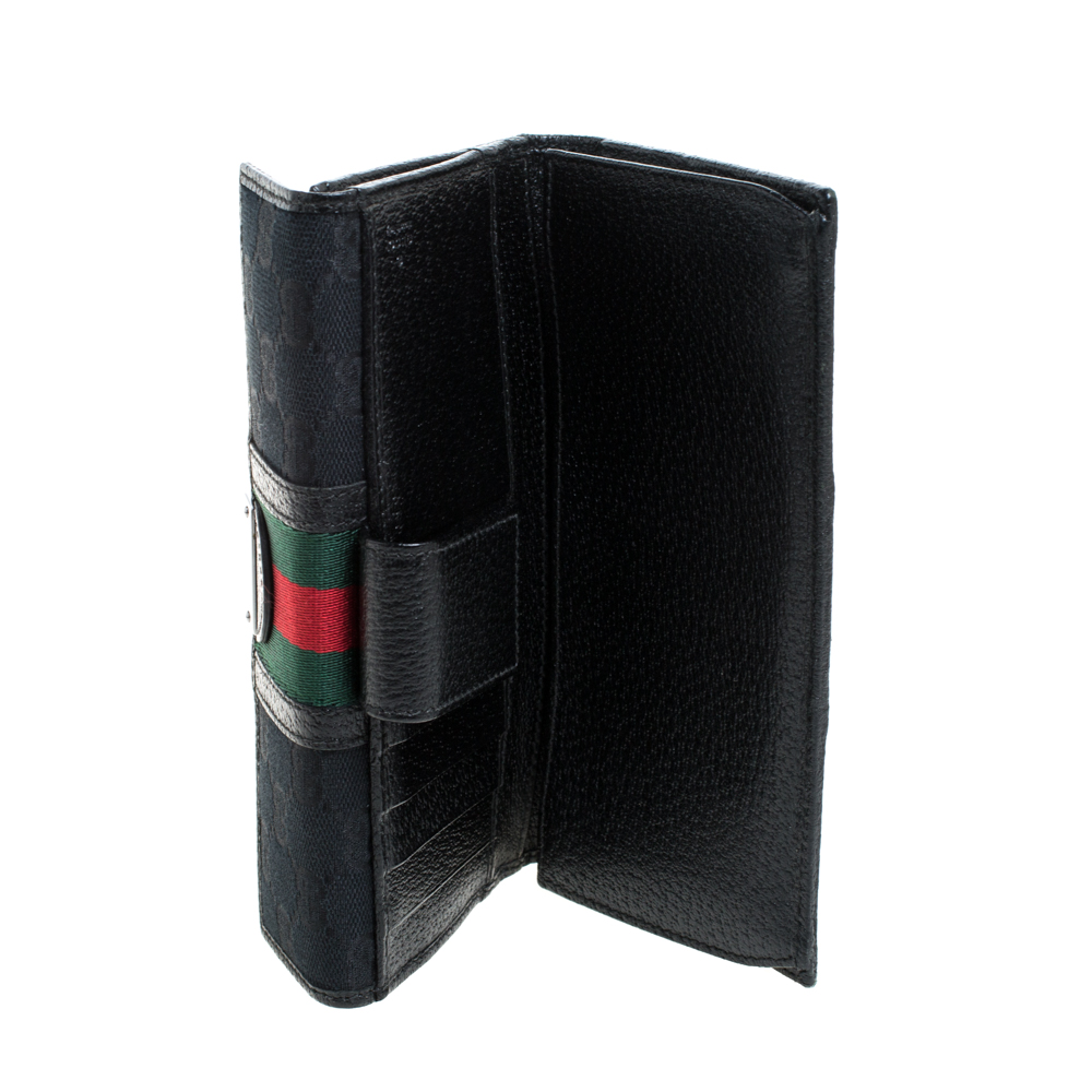 

Gucci Black GG Canvas and Leather Web Continental Wallet